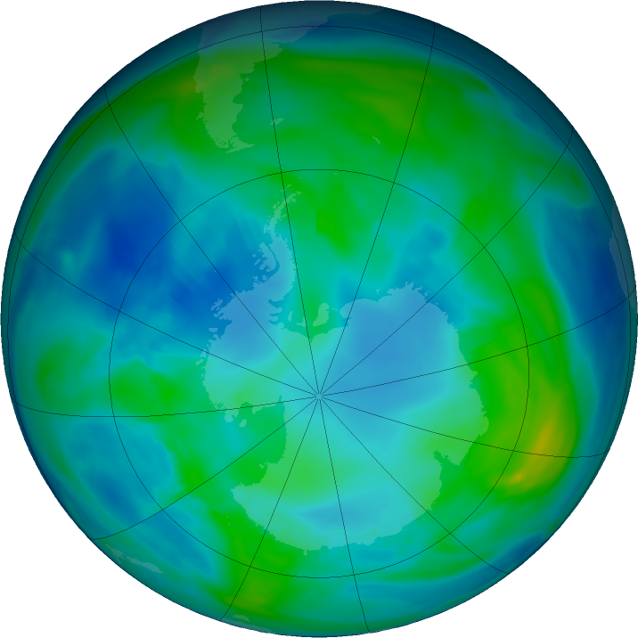 Antarctic ozone map for 29 April 2024
